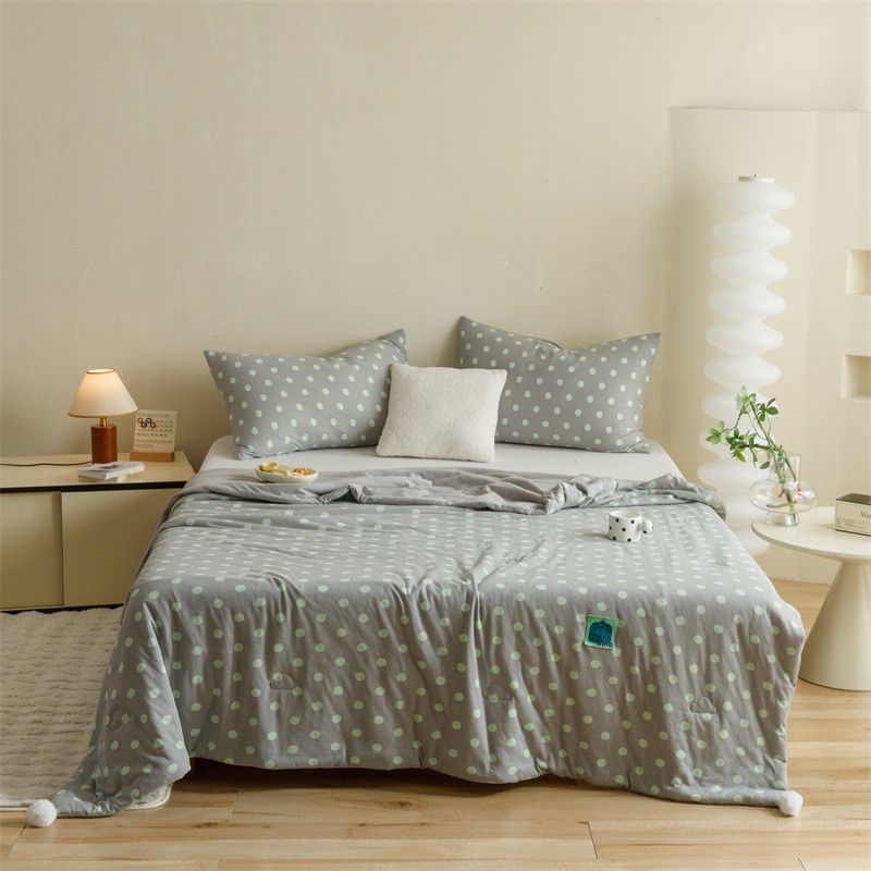 棉针织棉大豆夏被少女心波点球球天竺全棉空调被可水洗单双人薄被