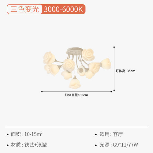 新款北欧创意奶油风客厅灯现代花朵简约设计大厅led玫瑰流行吸顶