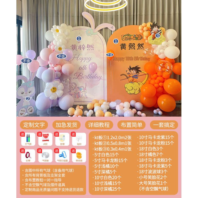 双胞龙凤胎生日布置场景装饰男女宝宝满月周岁气球派对KT板背景墙