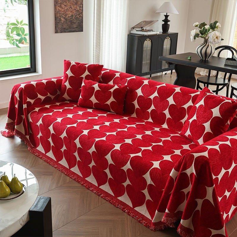 红色喜庆结婚沙发盖布四季通用婚房沙发巾婚庆雪尼尔沙发套罩盖毯,居家布艺,沙发垫,淘宝优惠券,粉丝福利购,淘宝优惠卷