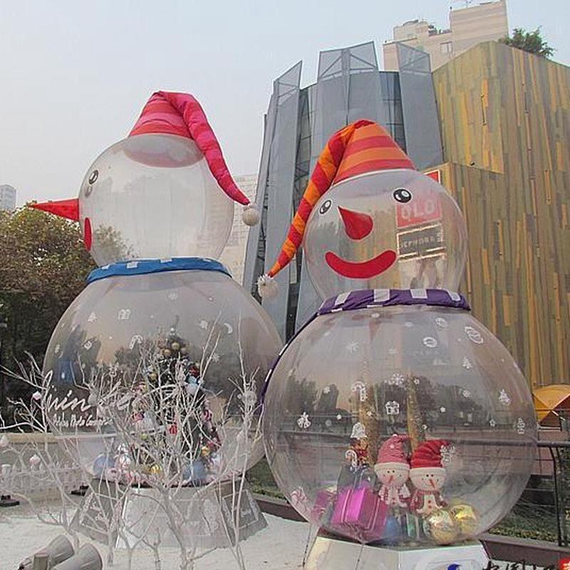圣诞节充气雪人气模透明雪人充气球卡通充气雪花球圣诞老人圣诞