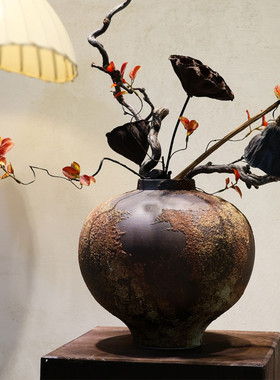 侘寂风复古粗陶瓷禅意花瓶客厅插干花民宿茶室新中式玄关桌面新款