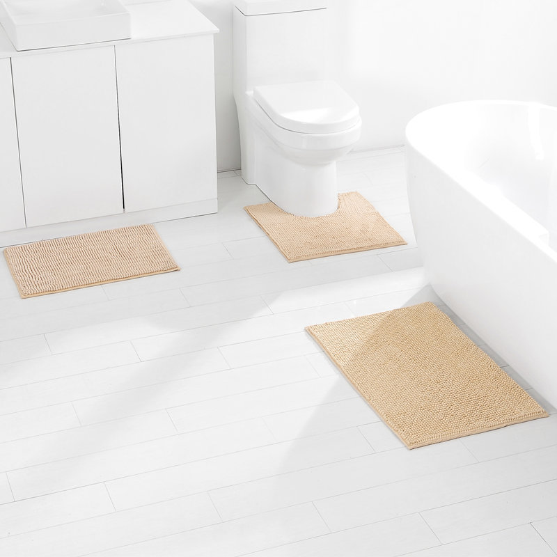 雪尼尔卫生间新款地垫三件套浴室强吸水短毛绒纯色雪尼尔地毯