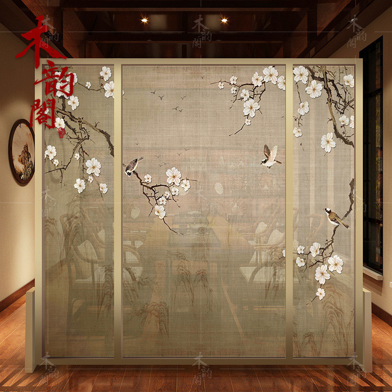 新中式屏风隔断客厅卧室遮挡家用布艺玄关实木座屏简约现代小户型