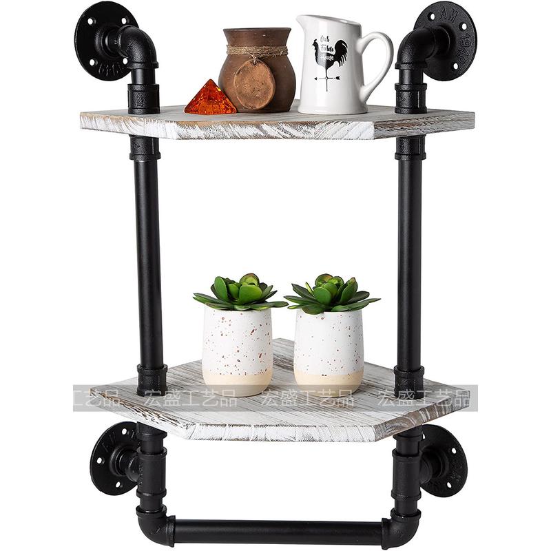 热销铁艺复古层板书架水管工业双层墙上置物架墙壁梯形隔板搁板壁