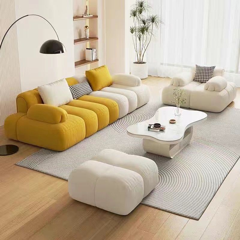 意式极简奶油风布艺沙发客厅大小户型小拼色直排扶手网红沙发新款