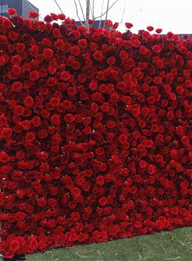 红色5d布花墙背景墙仿真底外贸户外婚庆婚礼布置装饰花墙背景架