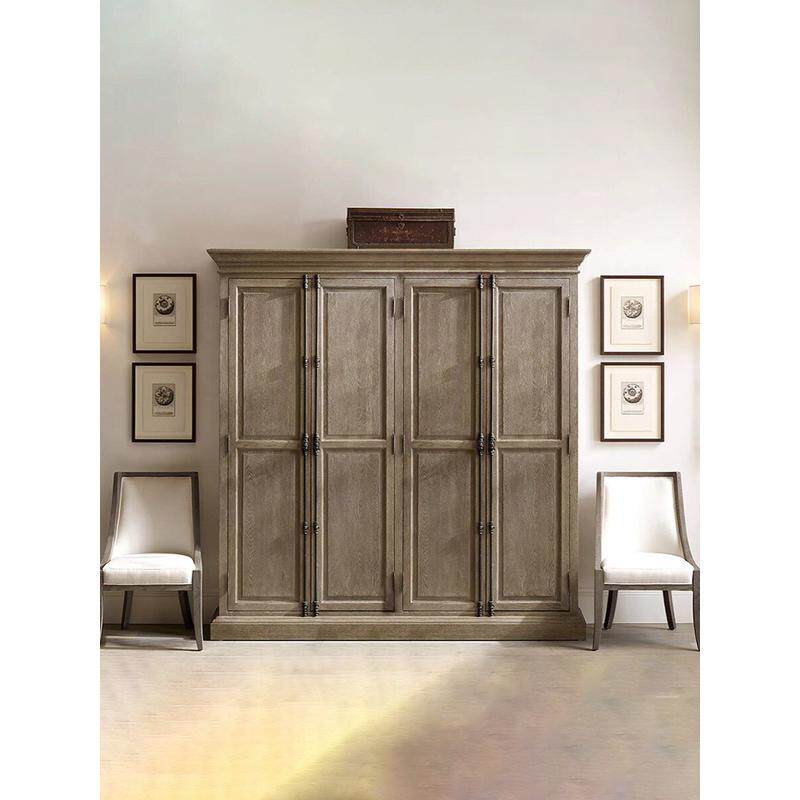 热销rh法式复古乡村做旧实木衣柜四门柜子美式橡木挂式收纳家用卧