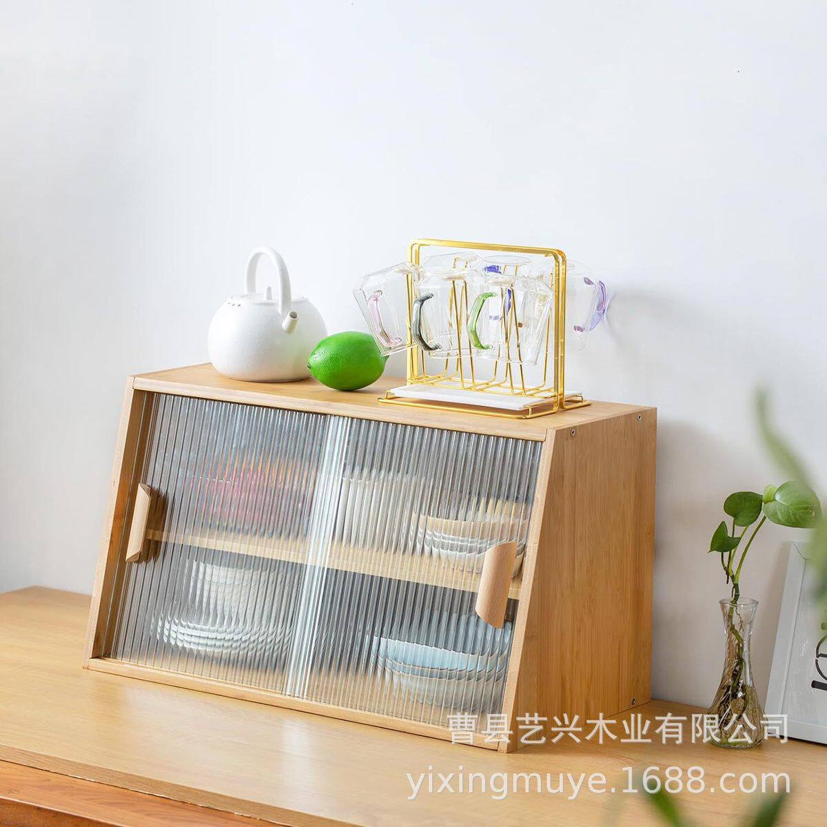 竹木厨房整理盒碗盘收纳箱桌面水果面包保鲜盒木质两层茶具台面