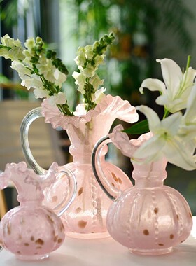 热销中古风芬顿花瓶玻璃南瓜纹手工家用法式高档水培插花复古装饰