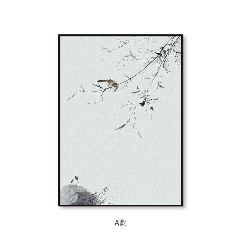 纯手绘油画新中式竹子书房挂画茶室禅意花鸟玄关装饰画入户艺术画