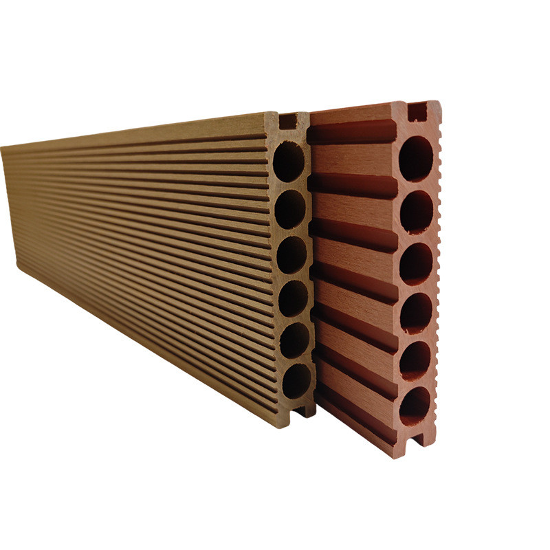 wpc防水直纹圆孔塑木地板户外阳台庭院工厂室外地面改造家用地板