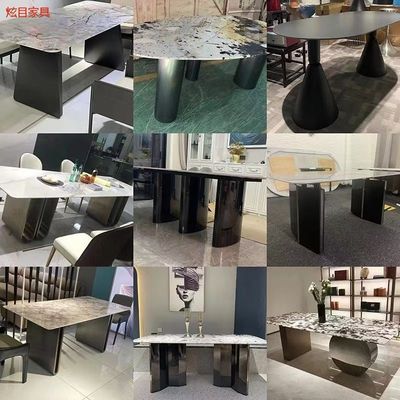 奢石不锈钢桌腿轻奢岩板大理石餐桌底座高端家用圆桌长桌桌脚支架