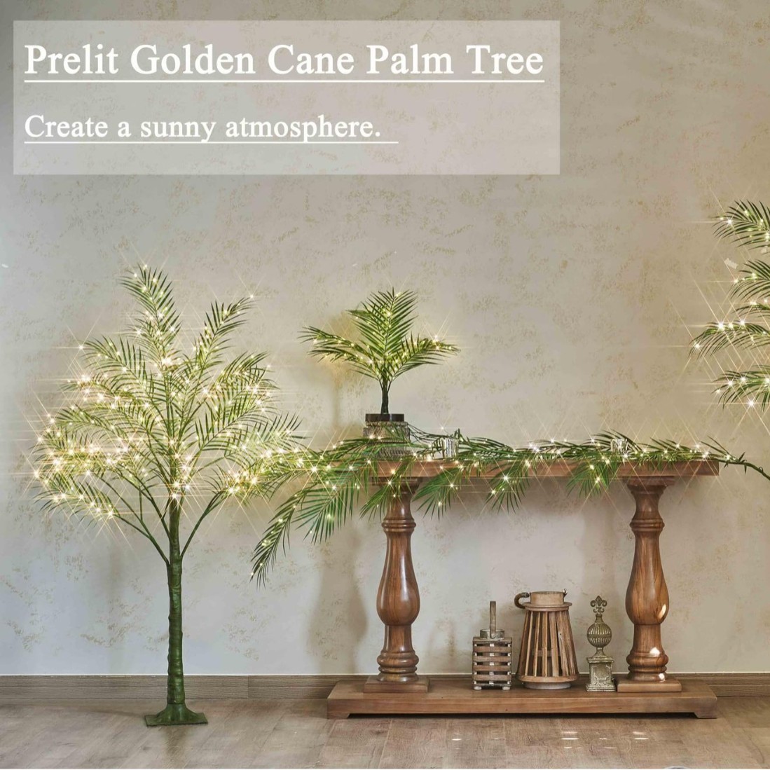 热销暖光棕榈树仿真植物树带灯童话仙女灯适合室外家庭假日夏季装
