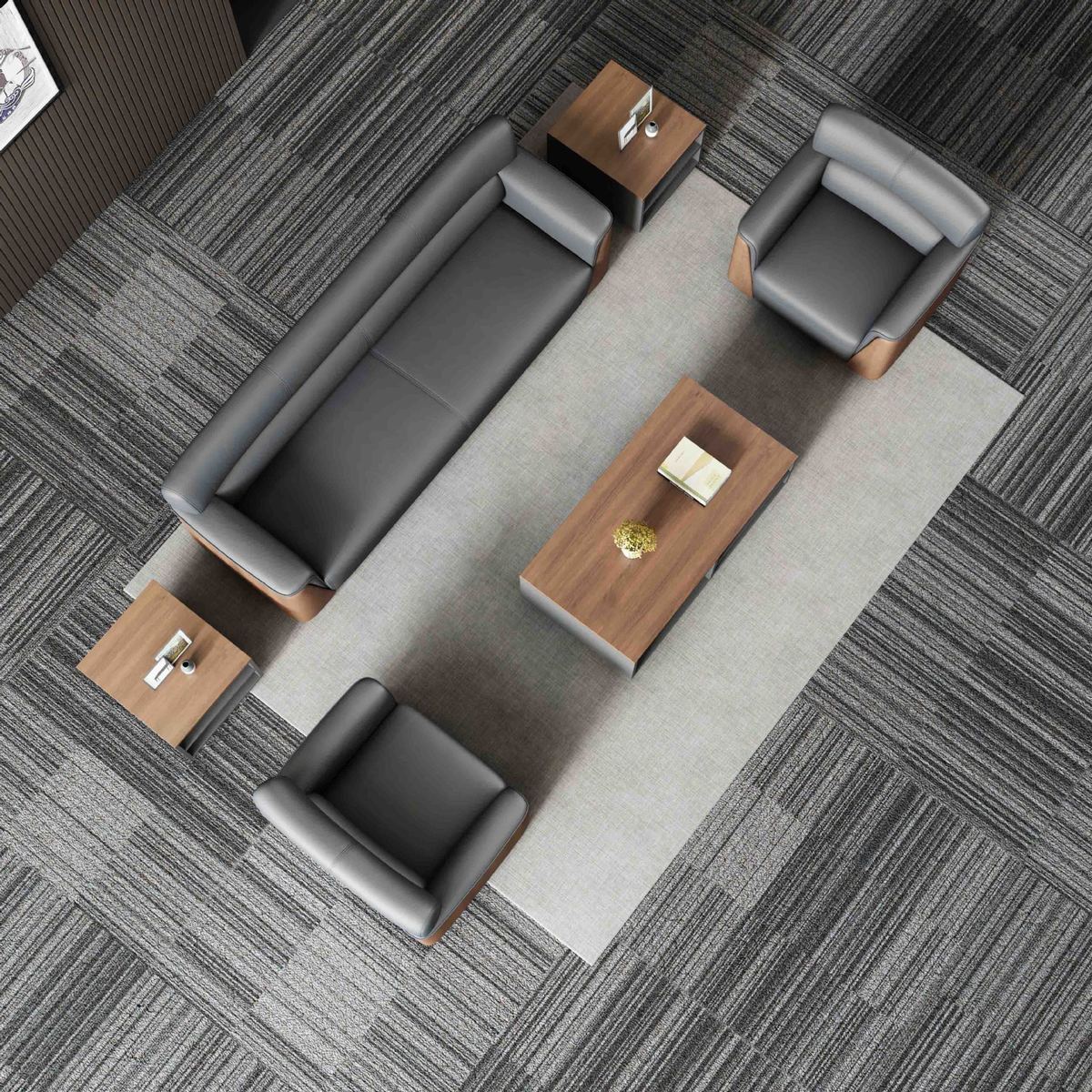 热销办公室沙发简约现代休息区接待组合休闲小型商务会客岩板茶几