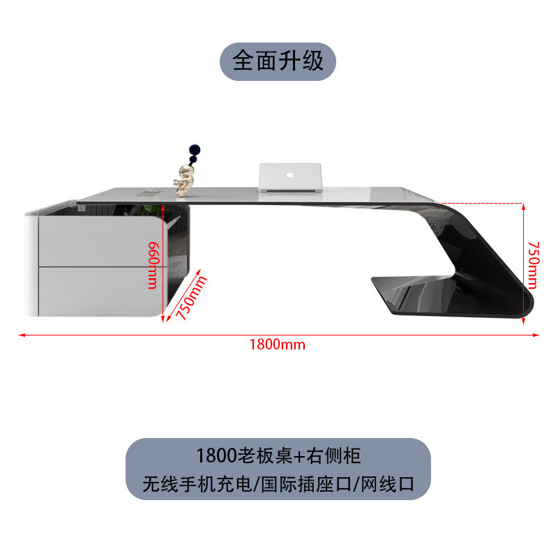 适用老板办公桌简约现代时尚总裁经理老大班台网红白色烤漆主管桌