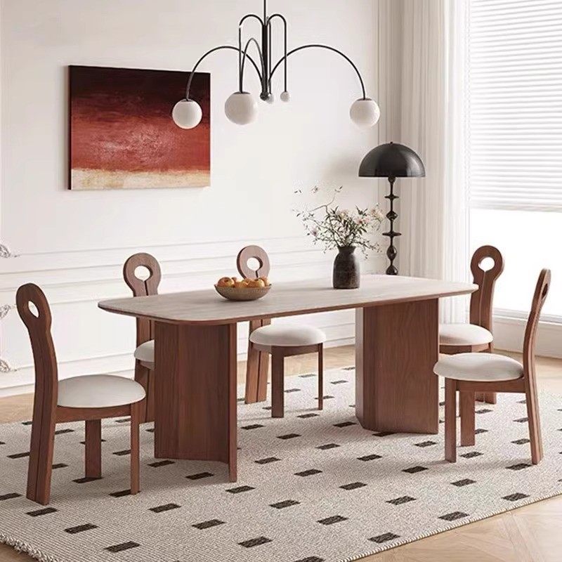 家庭系实木岩板餐桌椅子2024新款网红中古风奶油小户型洞石白蜡木,住宅家具,实木餐桌,淘宝优惠券,粉丝福利购,淘宝优惠卷