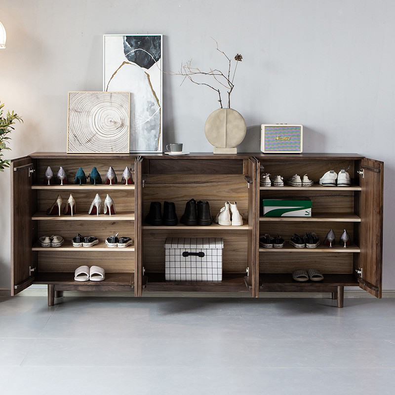 北欧日式实木鞋柜黑胡桃木橡木樱桃木储物收纳柜简约原木入户玄关