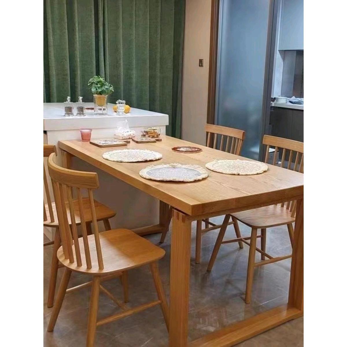 热销莫桌椅组合实木餐桌原木风全实木桌子实木工作台家用书桌电脑