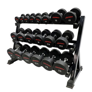 批发健身房商用胶哑铃套装钢制内芯架子组合十对包圆头圆钢哑铃