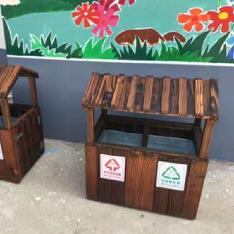 防腐木垃圾桶户外公园实木小区碳化木垃圾箱防腐景区复古垃圾桶