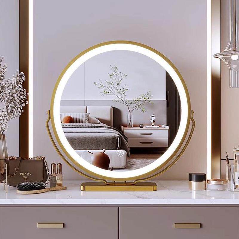 化妆镜台式桌面少女心带灯补光充电插电式梳妆镜旋转宿舍ledins风