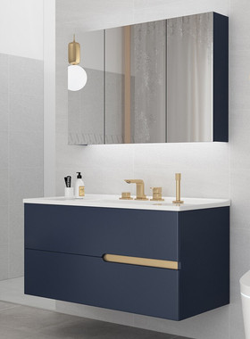 北欧轻奢pvc浴室柜组合蓝色现代简约洗手盆柜洗脸盆卫生间洗漱台