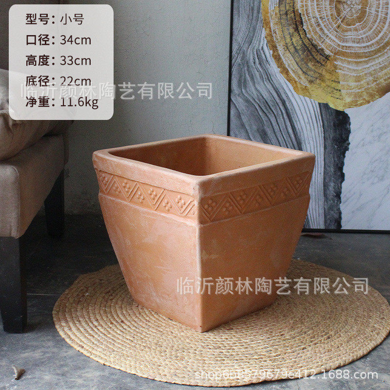 斗型盆方口花盆粗景观红陶做旧美式陶盆盆栽树罗马盆乡村文艺陶盆