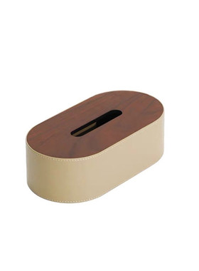 桌面收纳现代新中式胡桃木皮革托盘纸巾盒摆件样板间客厅轻奢装饰