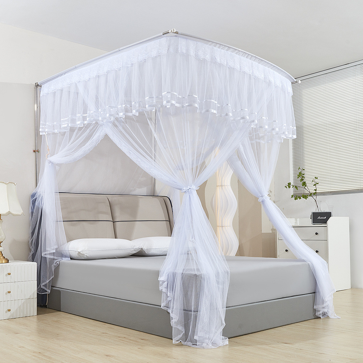 厂家床批发伸缩蚊帐1米8现货免安装家用卧室三开门落地伸缩蚊帐