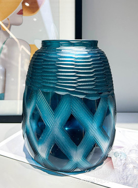 轻奢高级感蓝色美式花瓶摆件琉璃插花器样板间会议室插花高级装饰