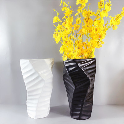 现代简约黑白树脂落地大花瓶创意插花花器摆件客厅样板间软装饰