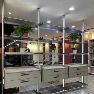 现代简约立柱式衣帽间架子落地置物架金属衣柜架开放式卧室挂衣架