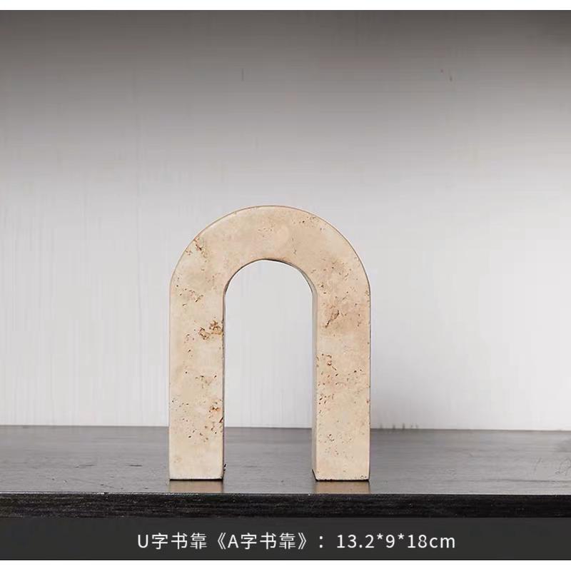 北欧极简书立寂风黄洞石大理石样板房书柜酒柜侘装饰品工艺品摆件