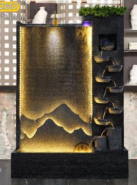 水幕墙流水墙装饰别墅鱼池假山喷泉水景观背景墙公司招财落地摆件