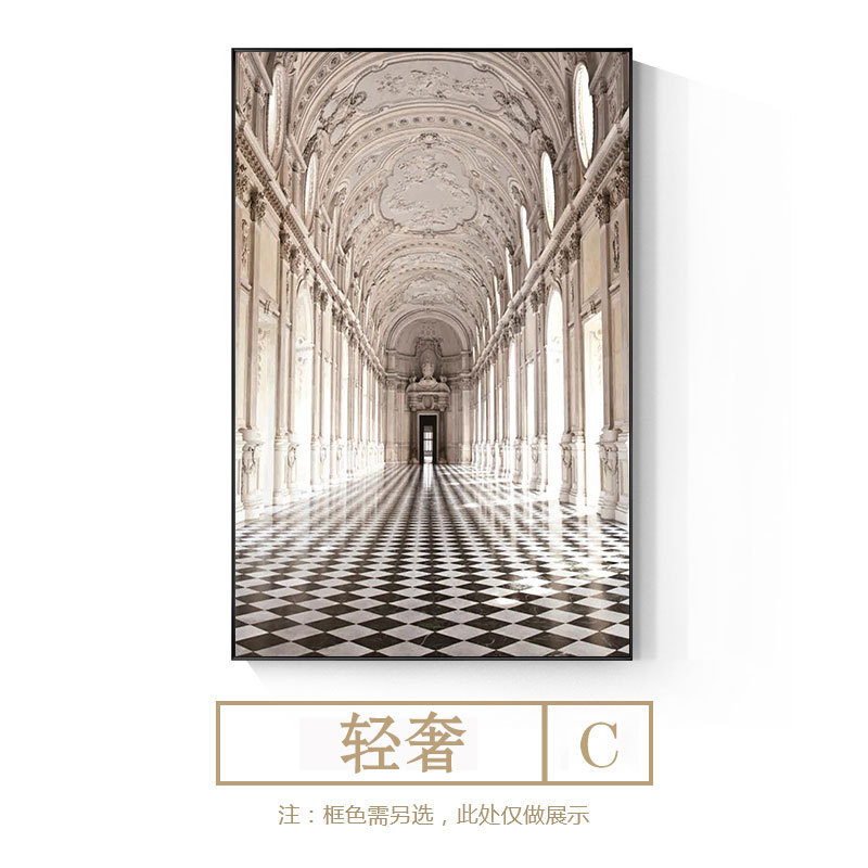 现代简约古典建筑装饰画客厅大气玄关背景墙挂画复古别墅酒店壁画图片