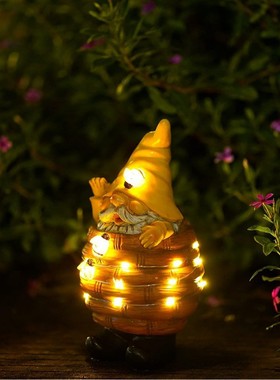 创意蜜蜂小侏儒花园庭院太阳能小夜灯摆件户外景观树脂装饰品雕塑