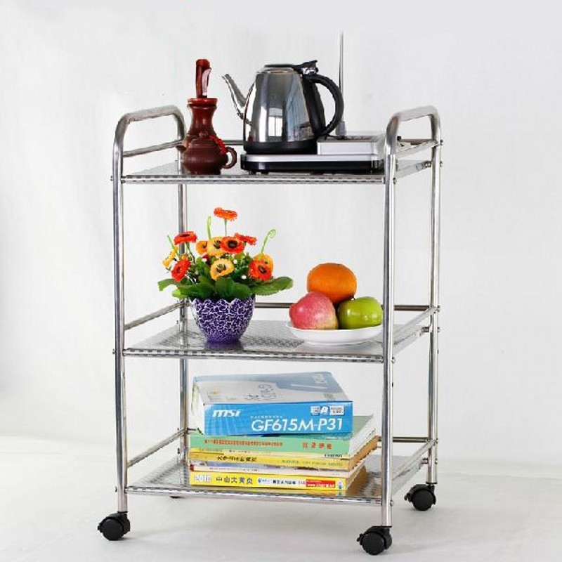 厂家直销四层厨房可微波炉架不锈钢置物架简约时尚移动收纳架