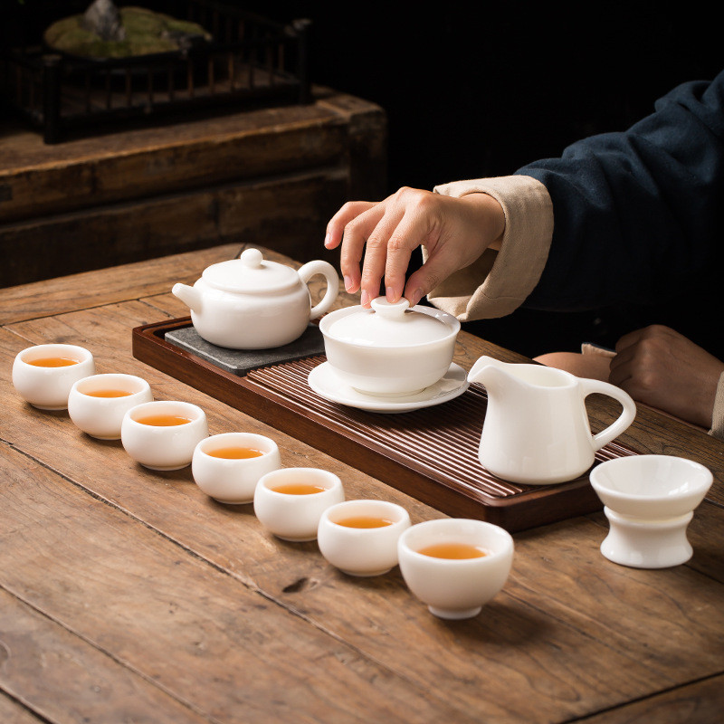 高端陈清宜手工德化白瓷羊脂玉功夫盖碗茶壶茶杯茶具套装