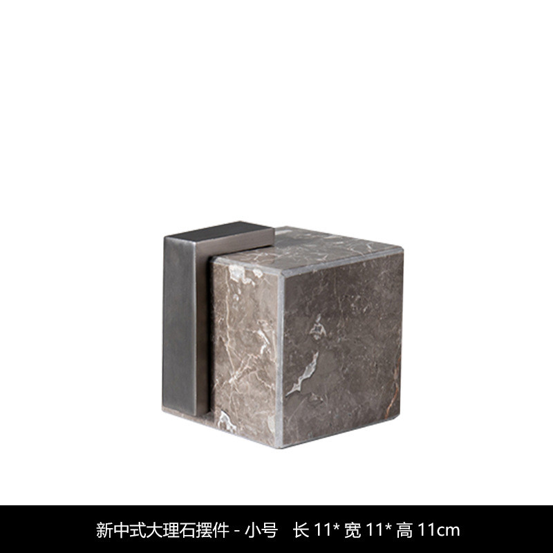 新中式大理石摆件家居装饰品样板房间床头柜玄关茶几方形金属摆设