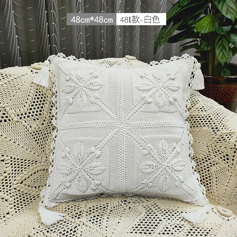 d4q8手工棉线钩花钩针编织镂空米色复古客厅沙发抱枕靠垫