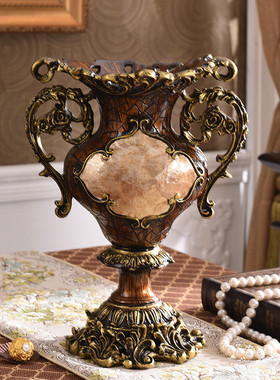 中式奢华花瓶摆件客厅电视柜餐桌干花插花美式欧式复古装饰品树脂