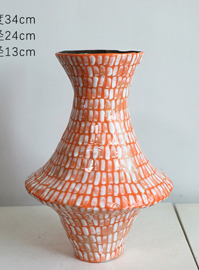 欧式幻彩手绘粉色小众陶瓷花瓶高级轻奢设计小口客厅摆件样板房