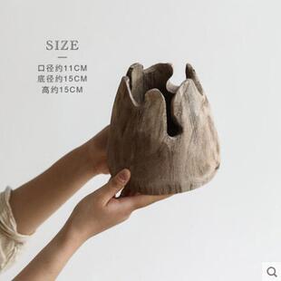 花瓶摆件山形花插泡桐木打磨做旧民宿客厅餐桌木质侘寂木制批发