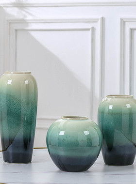 景德镇陶瓷花瓶中式样板房间摆件北欧客厅干花插花摆设家居饰品