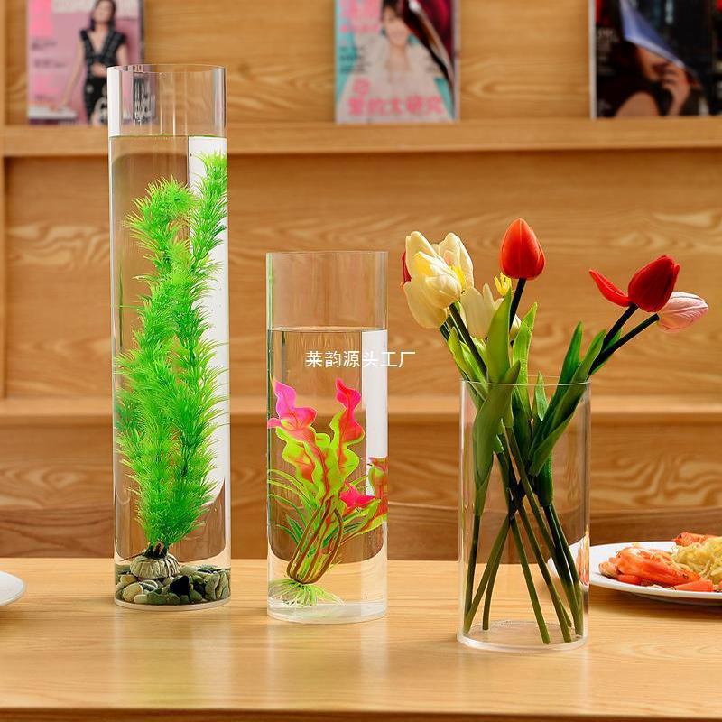 亚克力直筒花瓶透明婚庆路引有机玻璃圆形插花鱼缸调漂桶2米