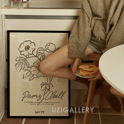 浓浓法式风格装饰画线条花朵艺术海报paris手绘抽象挂画摆拍道具