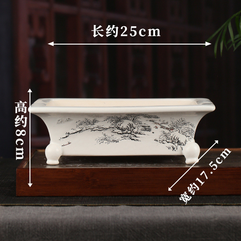 宜兴紫砂釉水花盆批发创意四角落地复古长方形桌面多肉盆景盆yz01