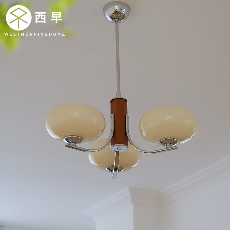 西早 中古实木卧室餐厅吊灯 法式复古原木mcm书房客厅吊灯