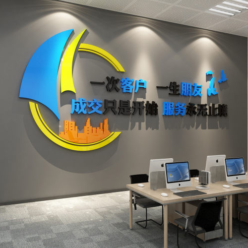 办公室墙面装饰司企业文化销售高级背景设计效果图进门形象贴标语